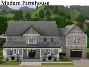 Sims 3 — Modern Farmhouse by missyzim — First floor features a study, laundry room, bathroom, open kitchen/dining