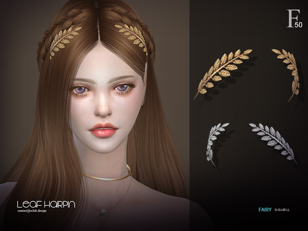 Sims 4 — sclub_ts4_hair_n50_ Leaf hairpin by S-Club — Head accessories, Leaf hairpin, hope you like, thank you. Hair:
