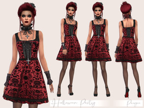 Sims 4 — Halloween Party by Paogae — Pretty little dress, halloween and goth themed, black and dark red, perfect for a