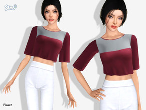 Sims 3 — Crop Top V-107 by pizazz —  Short sleeve custom mesh. 2 color channels. Have some fun making it your own style