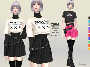 Sims 4 — YURA - Mini Skirt by Helsoseira — Style : Mini skirt with belt bag and strap buckles. Name : YURA Sub part Type