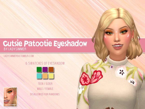 Sims 4 — Cutesy Patootie Eyeshadow by LadySimmer94 — BGC 6 swatches Custom Thumbnail (as seen on the ad) Teen / Elder