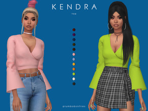 Sims 4 — KENDRA | top by Plumbobs_n_Fries — New Mesh Top with Flared Sleeves Female | Teen - Elders 12 Swatches 