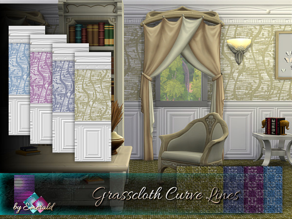 Sims 4 — Grasscloth Curve Lines by Emerald — Grass-cloth can add a refined look to any room. It gives the walls a texture