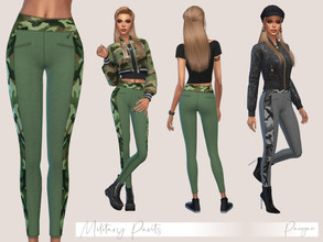 Sims 4 — MilitaryPants by Paogae — Skinny pants in two colors, gray and military green, with camouflage side pattern, for