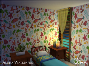 Sims 4 — Aloha Wallpaper by Silerna — My first wall paper! I'm so happy! I needed more summer fun in my house! So here it
