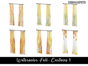 Sims 4 — Watercolor Fall Dining - Curtains I by neinahpets — Beautiful watercolor curtains with a fall theme. 6 Patterns.