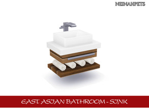 Sims 4 — East Asian Bathroom - Sink by neinahpets — A elevated wooden sink with rolled towels by Neinahpets