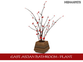 Sims 4 — East Asian Bathroom - Plant by neinahpets — A red cherry blossom plant with wooden planter pot.