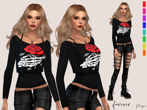 Sims 4 — Forever by Paogae — Black top with eight colors print, can be combined to create lots of different outfits and