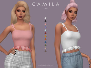 Sims 4 — CAMILA | top by Plumbobs_n_Fries — New Mesh Crop Top w/ Ribbons on Straps Female | Teen - Elders Hot Weather