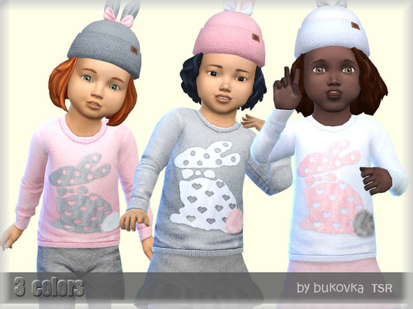 Sims 4 — Sweater Hare by bukovka — Sweater for babies of female, toddlers. Installed independently, 3 color