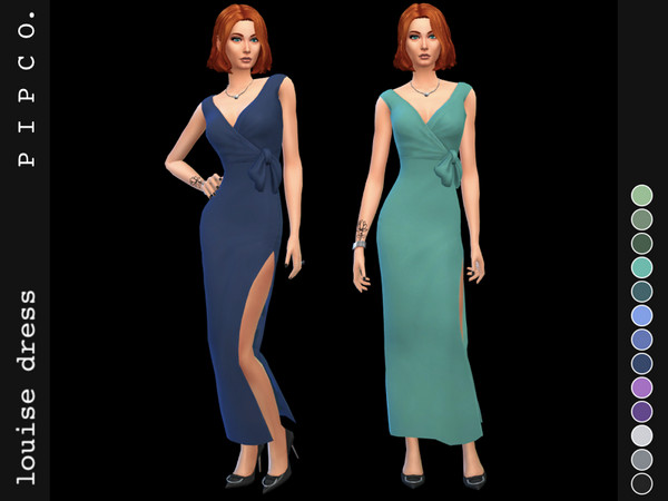 Sims 4 — Louise Dress. by Pipco — An elegant, stylish dress. 15 swatches - 13 solids and 2 black and white two tones base