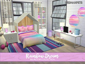 Sims 4 — Rainbow Dreams Bedroom Collection by neinahpets — A fun recolor and retextured suite with a watercolor gradient