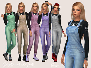 Sims 4 — Salopette&cKShirt by Paogae — Denim salopette, six colors, combined with black long-sleeved cK shirt.