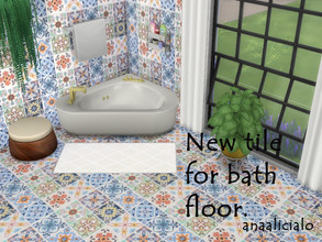 Sims 4 — bath floor by anaalicialo — Bath tile inspired in moroccan flors. Two colors available, one in mixed colors and