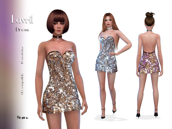 Sims 4 — Lavril Dress by Suzue — -For Female (Teen to Elder) -10 Swatches -Base Game Compatible -HQ Compatible