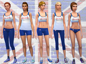Sims 4 — Great Britain Female Athletics Kit by RJG811 — Great Britain Female Athletics Kit 2x Tops 3x Bottoms Requested