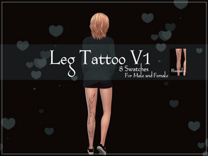 Sims 4 — Leg Tattoo V1 by Reevaly — 8 Swatches. Teen to Elder. For Male and Female. Works with all Skins and Overlays.