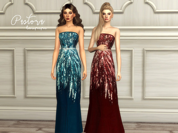 Sims 4 — Pastora by laupipi2 — New strapless embellished dress. 6 Swatches, enjoy!!!