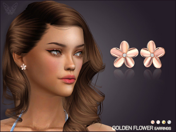 Sims 4 — Golden Flower Earrings by feyona — I will never stop loving simple flower earrings. Hope you'll like them too. *
