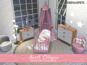 Sims 4 — Sweet Octopus Bedroom  Collection {Mesh Required} by neinahpets — A watercolor kid's bedroom with a sweet girl's