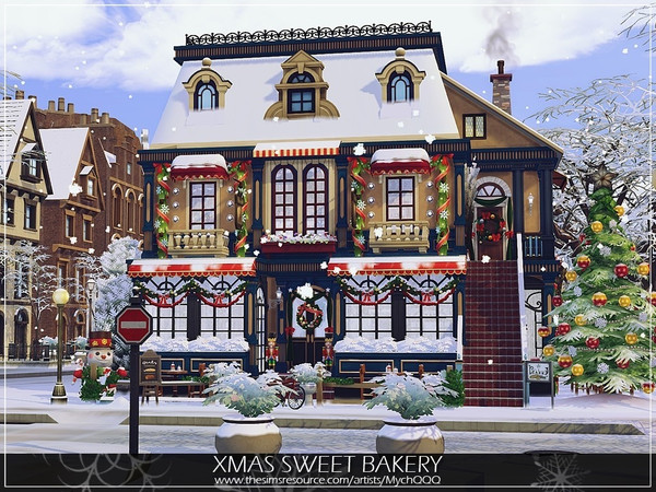 Sims 4 — Xmas Sweet Bakery by MychQQQ — Lot: 20x15 Value: $ 128,134 Lot type: Shop Shop contains: - 1 bedroom - 2