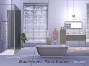 Sims 4 — Bathroom Revolution by ShinoKCR — Sleek modern Bathroom with Designer Pieces -Bathtub -Shower -Sink -Side Table