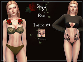 Sims 4 — Single Rose Tattoo V1 by Reevaly — 10 Swatches. For Female. Teen to Elder. Works with all Skins and Overlays.