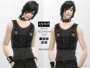 Sims 4 — HYMM - Male Tech Wear Top by Helsoseira — Style : Tech wear/Industrial top, singlet with chest pack Name : HYMM