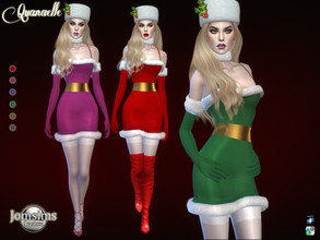 Sims 4 — quanaelle dress by jomsims — quanaelle dress for her in 6 shades short christmas dress. white marabou border.