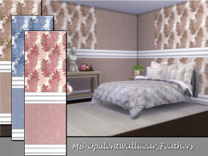 Sims 4 — MB-OpulentWallwear_Feathers by matomibotaki — MB-OpulentWallwear_Feathers. lovely wallpaper with white borders