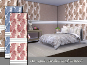 Sims 4 — MB-OpulentWallwear_Feathers3 by matomibotaki — MB-OpulentWallwear_Feathers3. lovely wallpaper with white borders