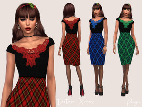 Sims 4 — Tartan Xmas by Paogae — Classic dress with tartan patterned skirt, perfect for Christmas holidays, and delicate