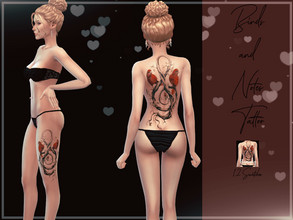 Sims 4 — Birds and Notes Tattoo by Reevaly — 12 Swatches. Teen to Elder. For Female. Works with all Skins and Overlays.