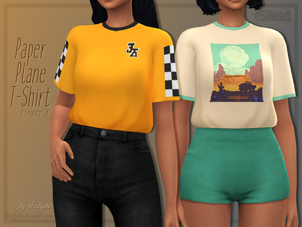 Sims 4 — Trillyke - Paper Plane T-Shirt (Part 1) by Trillyke — Tucked in shirt, perfect for high waisted bottoms. Part 1