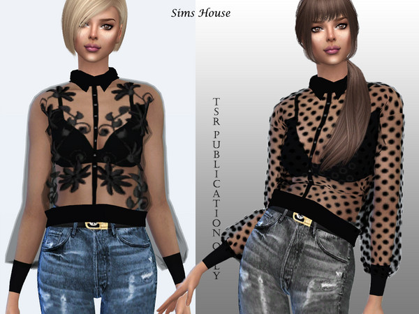 Sims 4 — Transparent blouse with long sleeves by Sims_House — Transparent blouse with long sleeves 10 options.