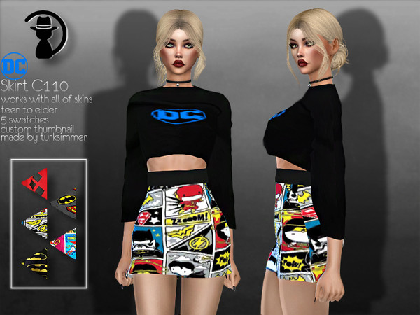 Sims 4 — DC comics Skirt C110 by Daph's — 10 Swatches Works with all of skins Custom Thumbnail New Mesh Teen to Elder
