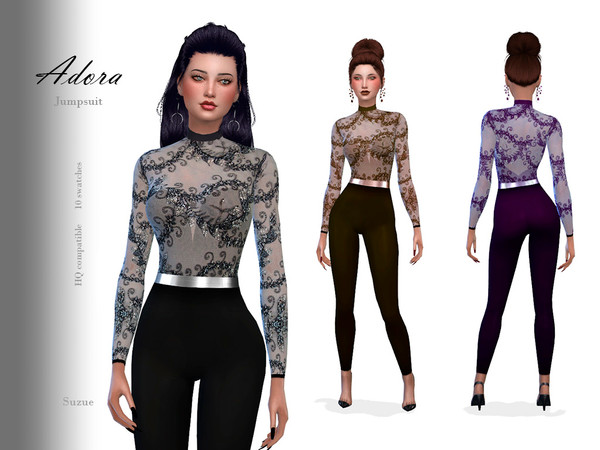 Sims 4 — Adora Jumpsuit by Suzue — -For Female (Teen to Elder) -10 Swatches -HQ Compatible