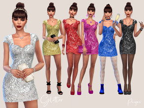 Sims 4 — Glitter by Paogae — Shimmering mini dress for parties or New Year's Eve evening, six colors. Standalone with