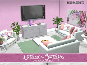 Sims 4 — Watercolor Butterfly Living Collection {Mesh Required} by neinahpets — A beautiful spring living room suite in