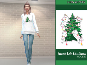 Sims 4 — Kawaii Cats - Christmas Hoodie by neinahpets — A darling white hoodie with cute kitties destroying a Christmas