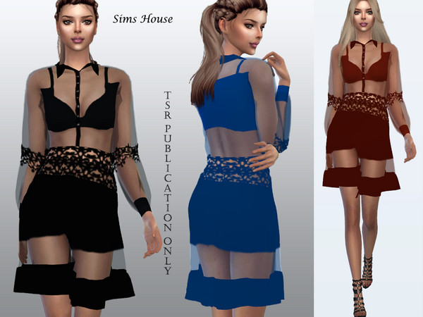 Sims 4 — Short dress of transparent insertions by Sims_House — Short dress of transparent insertions 8 color options.