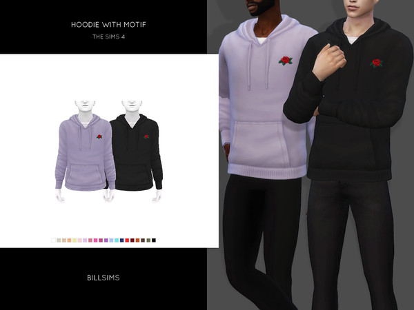 Sims 4 — Hoodie with Motif by Bill_Sims — EA Mesh Edit All LODs and Morphs Male, Teen-Elder Custom Shadow Map HQ Mod