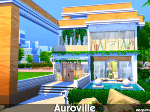 Sims 4 — Auroville by MSQSIMS — This modern house is perfect for a single sim. It features: 1 Living room 1 Kitchen 1