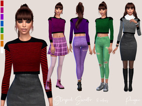Sims 4 — StripedSweater by Paogae — Nice wool cropped sweater in eight colors, striped pattern, can be combined to create
