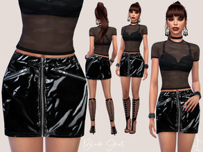 Sims 4 — BlackSkirt by Paogae — Black latex mini skirt with zippers, for casual and aggressive outfits. Standalone with