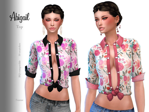 Sims 4 — Abigail Top by Suzue — -For Female (Teen to Elder) -10 Swatches -Edited EA mesh (Suzue) -HQ Compatible