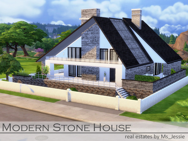 Sims 4 — Modern Stone House by Ms_Jessie — A modern home for singles, couples or a family of three! ground floor: -