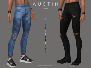 Sims 4 — AUSTIN | jeans by Plumbobs_n_Fries — EA Mesh / Texture Edit Distressed Biker Jeans Male | Teen - Elders Hot and